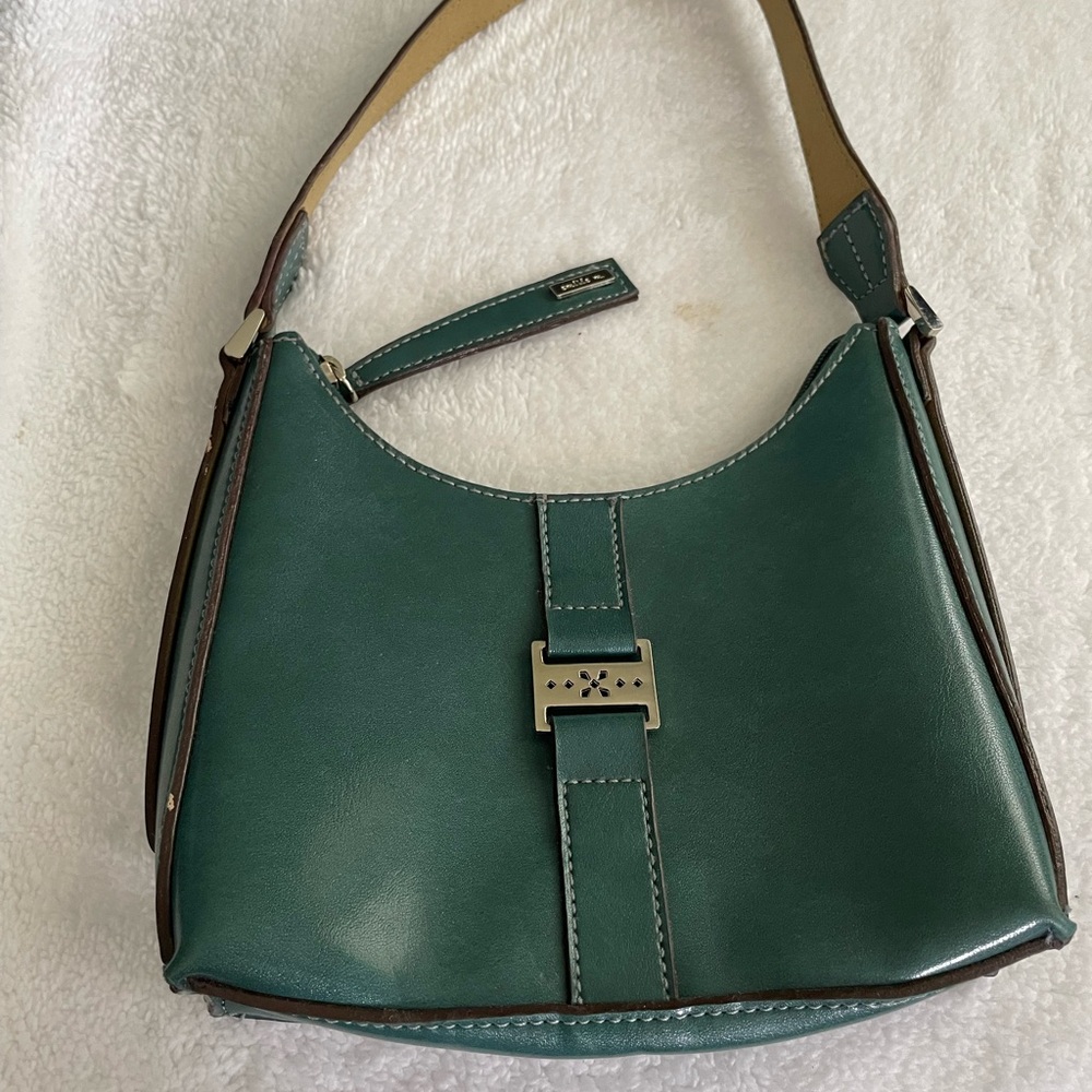 Teal Vegan Leather Nylon Shoulder Bag